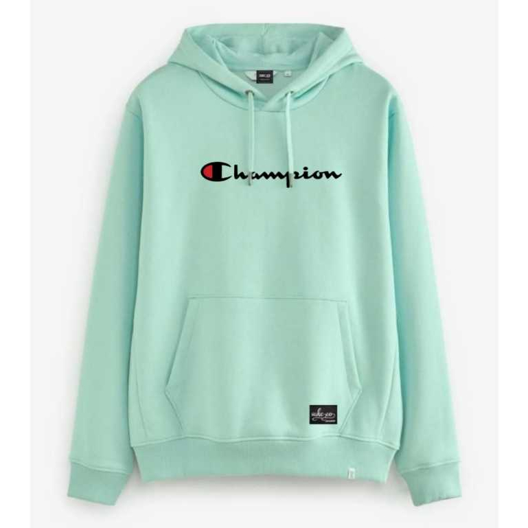 Sweater Hoodie Champion Warna Mint Bahan Cotton Fleece Tebal Pria Wanita Distro Murah