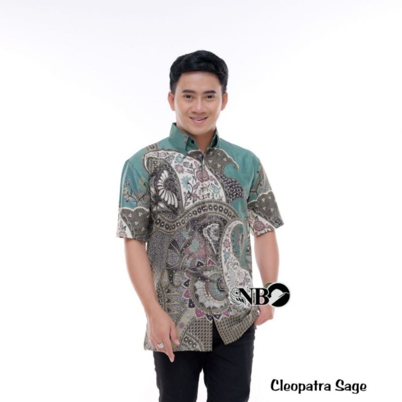 Jual Kemeja Batik Pria Lengan Pendek Hem Batik Warna Sage green Hijau