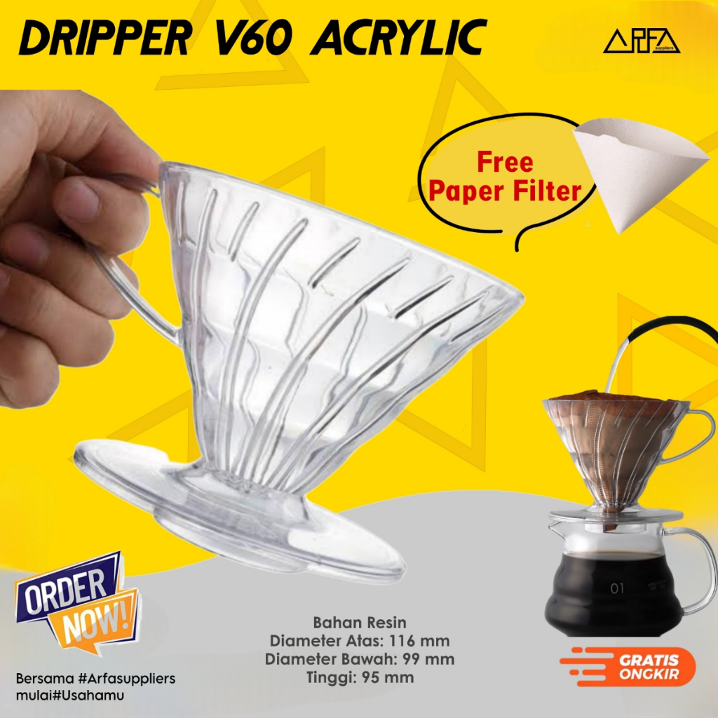 Jual V60 Dripper Coffee Arcylic Transparant Free Paper Filter | Shopee ...