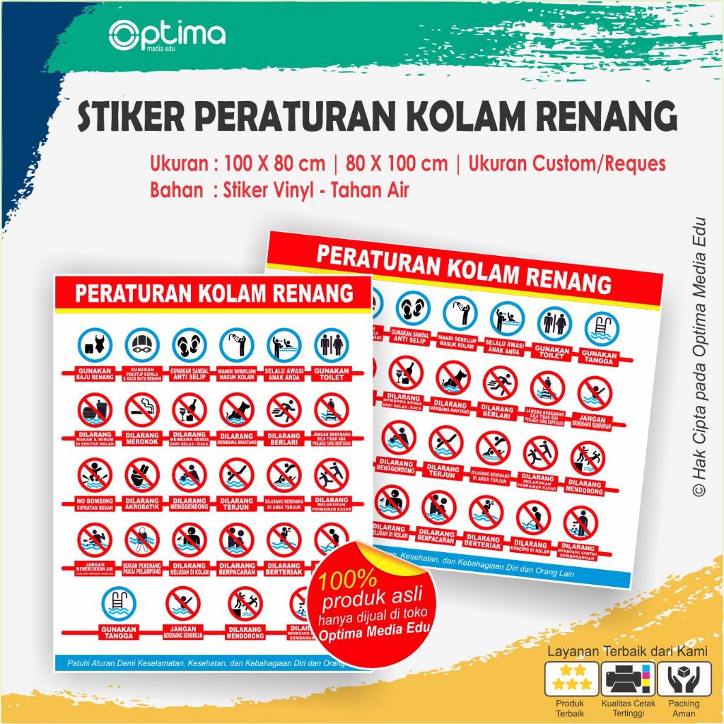 Jual Stiker Peraturan Kolam Renang / Water Boom / Wahana Air (Stiker