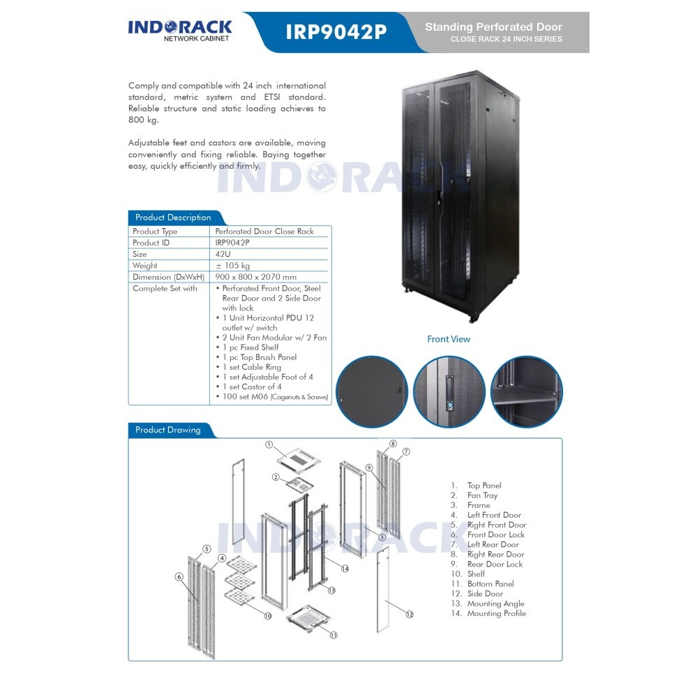 Jual INDORACK CLOSE RACK 24 INCH 42U DEPTH 900MM PERFORATED DOOR - RACK ...