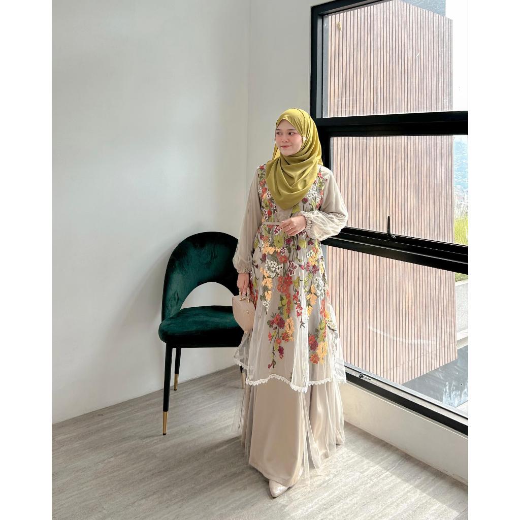 Jual Dress Gamis Dress Brukat Tulle Flower Mewah Lebaran Wisuda Akad ...