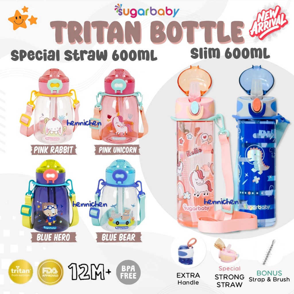 Jual Sugar Baby Tritan Kid Bottle Special Straw / Kid Bottle Slim 600ml ...