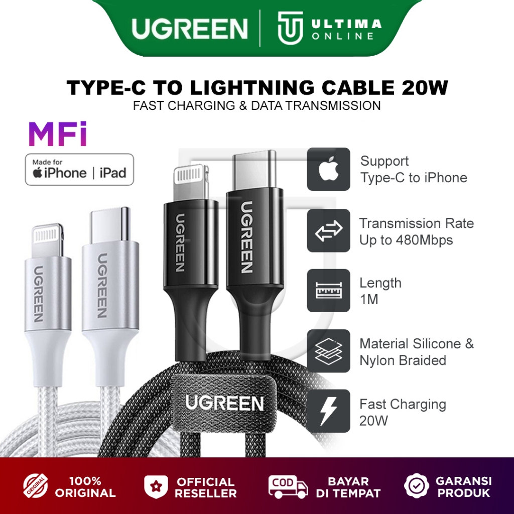 Jual UGREEN Charger iPhone MFi Type C to Lightning Kabel Data iP Fast ...