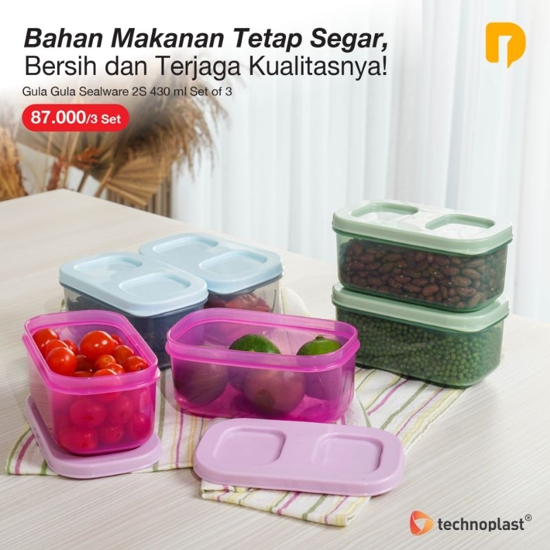 Jual Technoplast Gula Gula Sealware 2S 430 ml Set Of 3 Tupperware Kotak ...