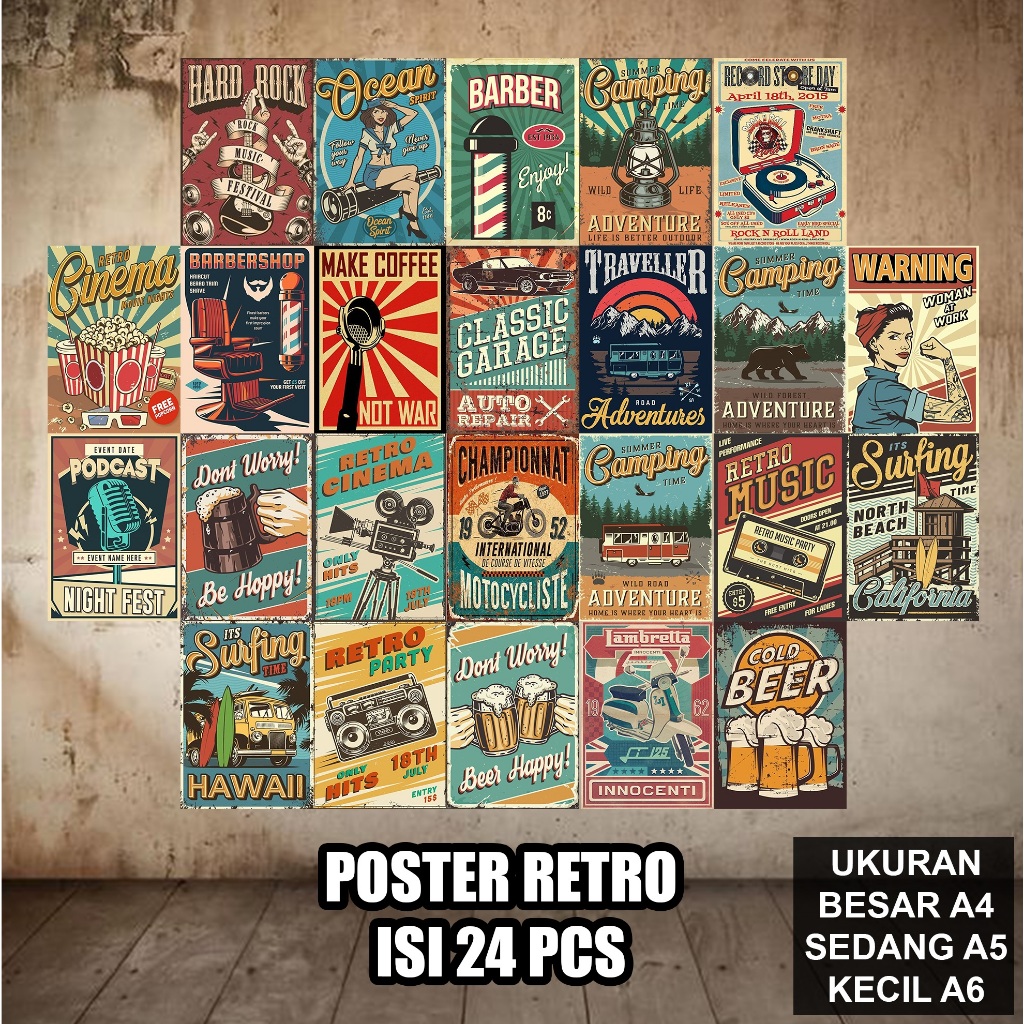 Jual Poster Dinding Kamar Retro Aesthetic Isi 24 Pcs Ukuran A4 A5 A6 Poster Aesthetic R24 3073