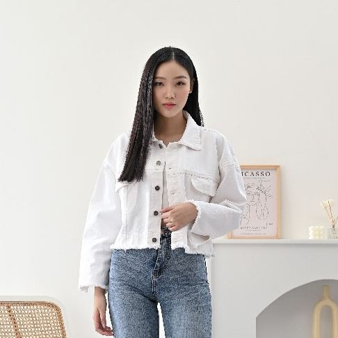 Jual Shenelin | Jaket jeans crop rumbai fringe denim Jeju | Shopee ...
