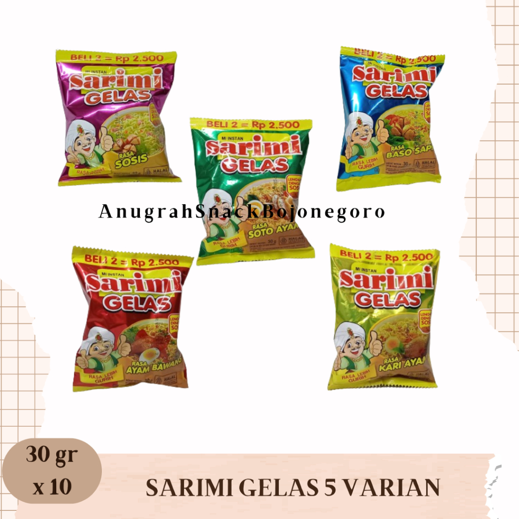 Jual Mi Instan Sarimi Gelas 30gr X 10 5 Varian Rasa Soto Ayam Baso