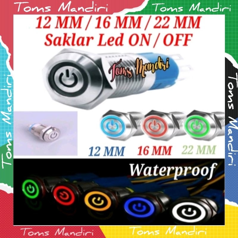 Jual Saklar On Off LED Stainless Push Button Switch 12/16/22MM 12-24V ...