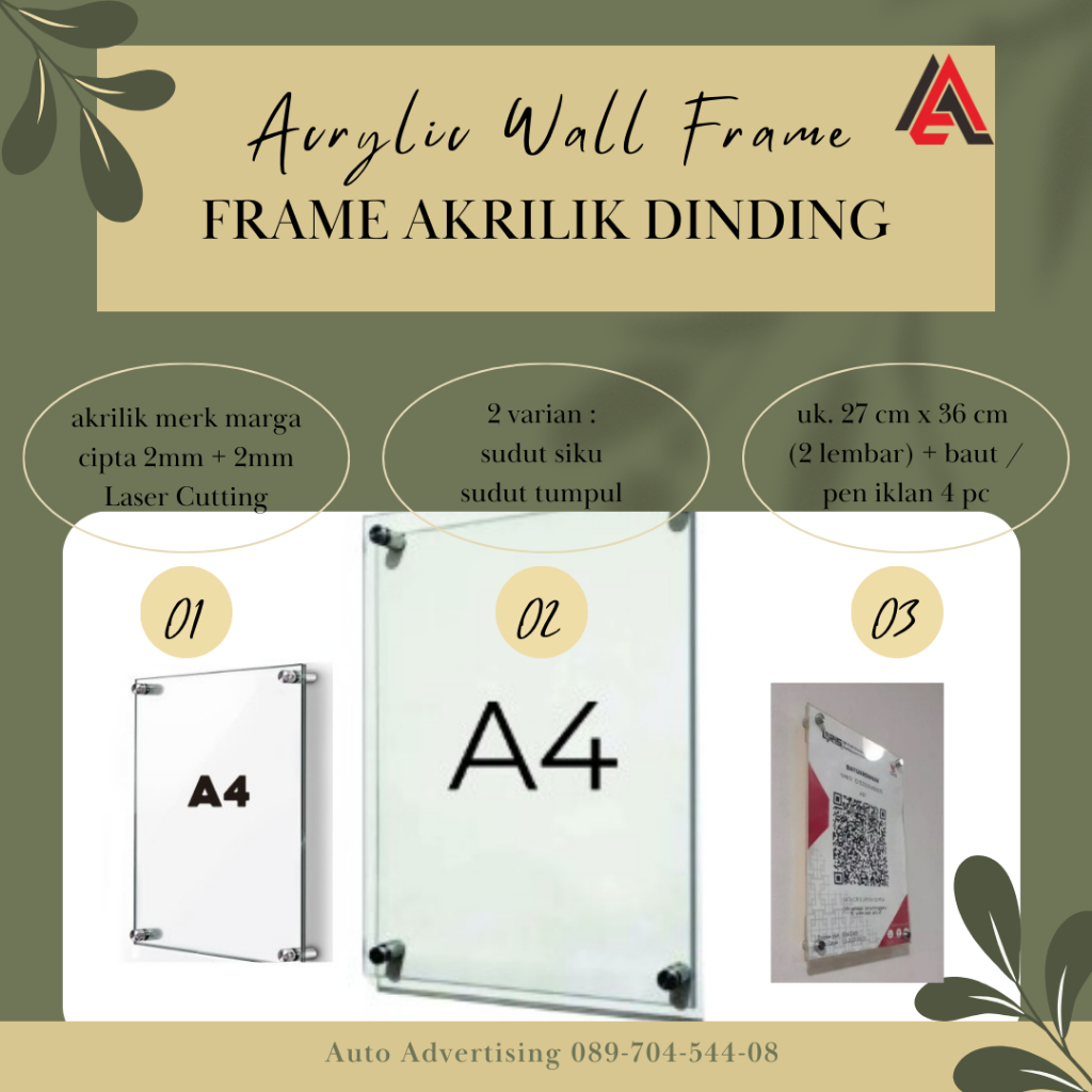 Jual Acrylic Wall Frame Bingkai Foto Dinding A Bening Mm Pin Dinding Display Akrilik