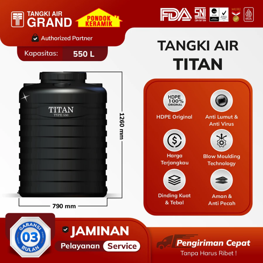 Tangki Toren Tandon air Tedmond Titan Blow 550 L Tidak Berbau & Higienitas Air Dalam Tangki Terjaga