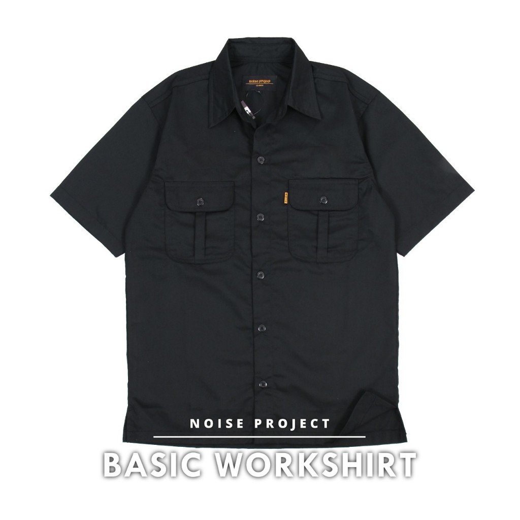 Jual Sixteen Workshirt Polos Kemeja Kerja Polos Lengan Pendek Pria Hitam Noise Project