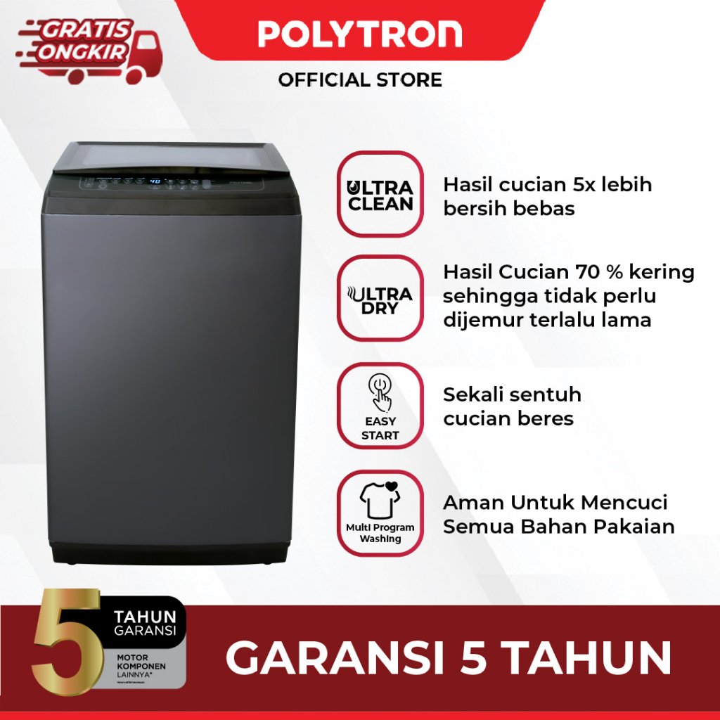 Jual Polytron Mesin Cuci 1 Tabung Zeromatic Laguna Series Hijab 10 Kg