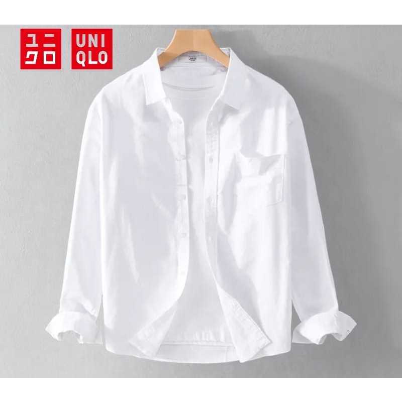 Uniqlo Kemeja Polos Pria Slimfit Atasan Ukuran Jumbo Pakaian Casual