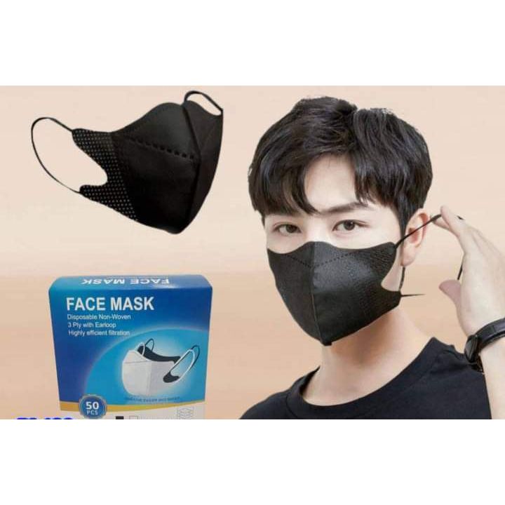 Jual Masker Duckbil Hitam / Masker Duckbill Earloop 3 Ply Facemask Isi ...