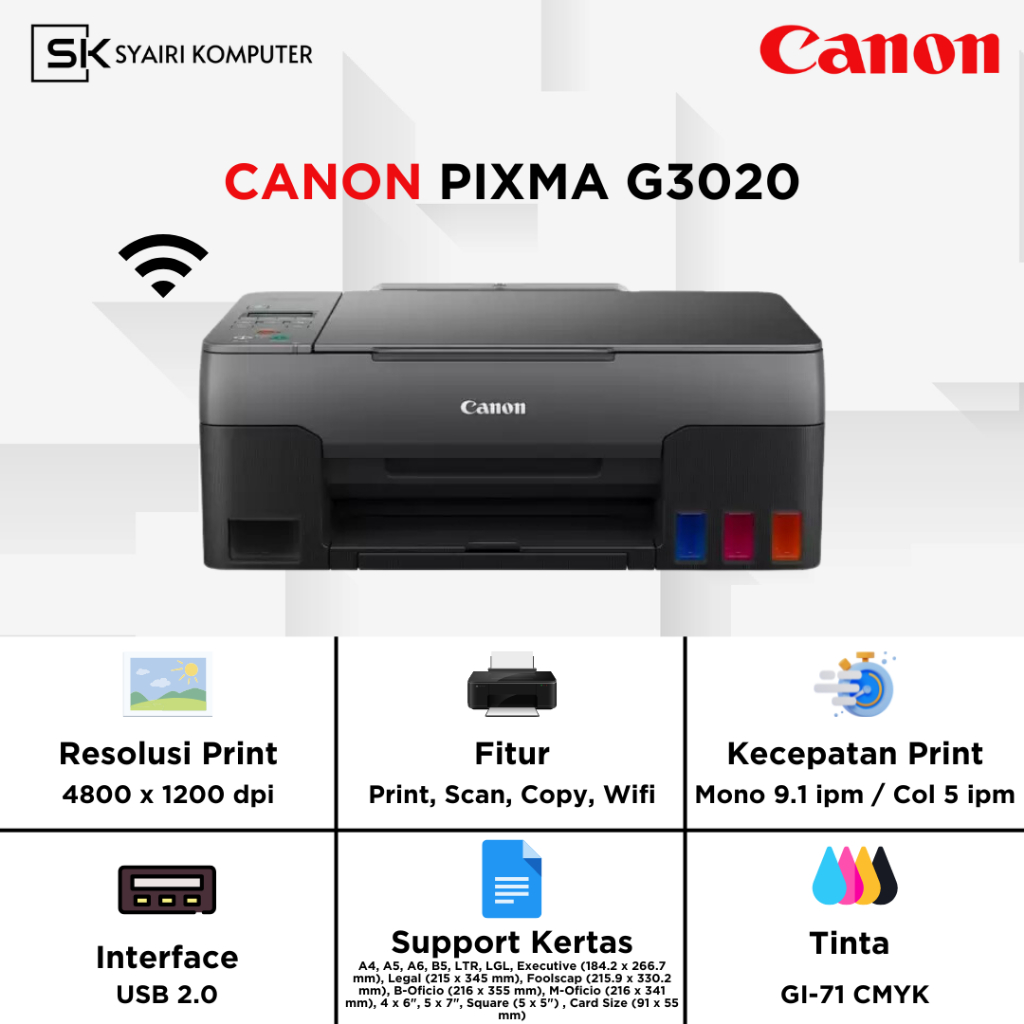 Jual Printer Canon Pixma G3020 3 in 1 Wifi ( Print Scan Copy