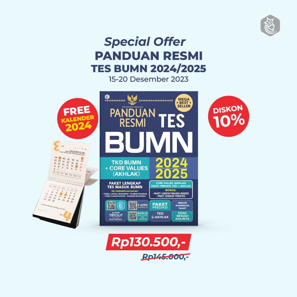 Jual Buku Panduan Resmi Tes BUMN 2024/2025 Tim Bintang Psikologi