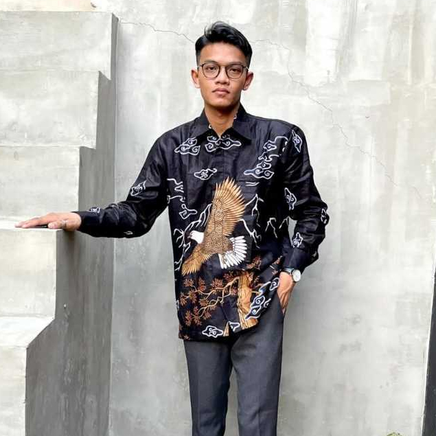 Jual BATIK TRUSMI Atasan Pria Kemeja Batik Mega Mendung Elang RJW Hitam ...