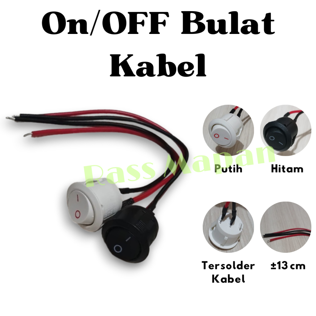 Jual Switch On Off Saklar On Off Bulat Hitam Putih 2 pin | Shopee Indonesia