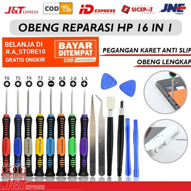 Jual OBENG FULLSET HANDPHONE ISI 16 IN 1 TOOLS SET HANDPHONE UNIVERSAL ...