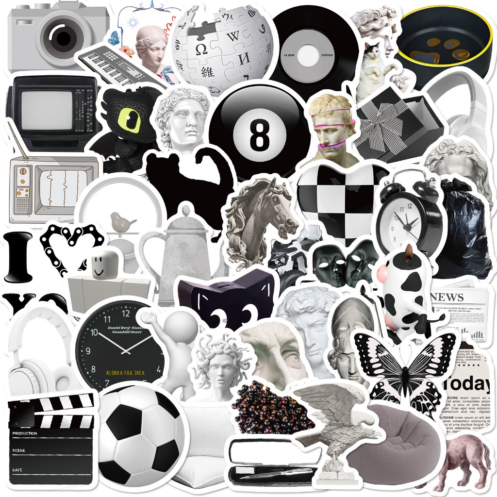 Jual 50pcs Die Cut Sticker Aesthetic Black White Retro DIY Laptop ...