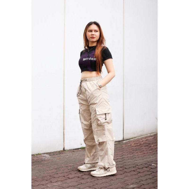 Jual Sirious Baggy Cargo Pants Celana Cargo Parasut Panjang Wanita Korea Style Terabaru