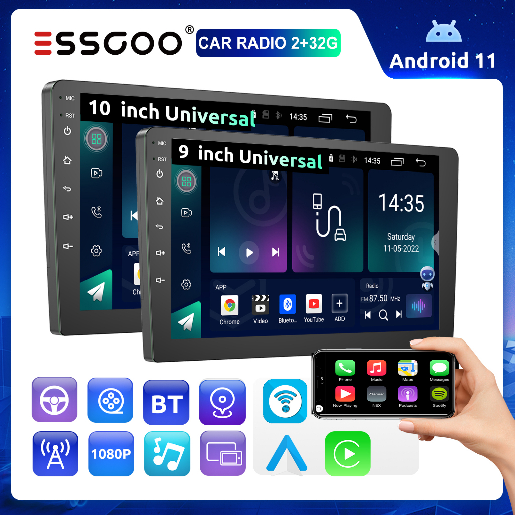 Jual ESSGOO Head Unit 4+64GB Carplay Android 13 Auto AHD 7 9 10 Inci ...