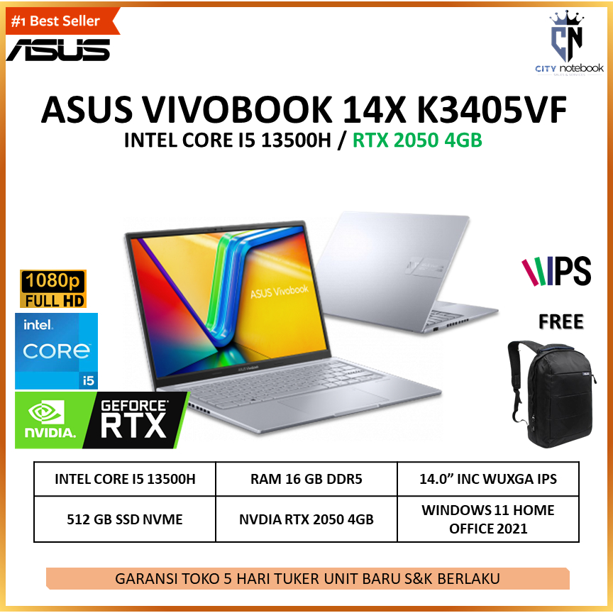 Jual Asus Vivobook 14x K3405vf I5 13500h Rtx2050 4gb 16gb 512gb W11 140 Wuxga Ips Shopee 2587