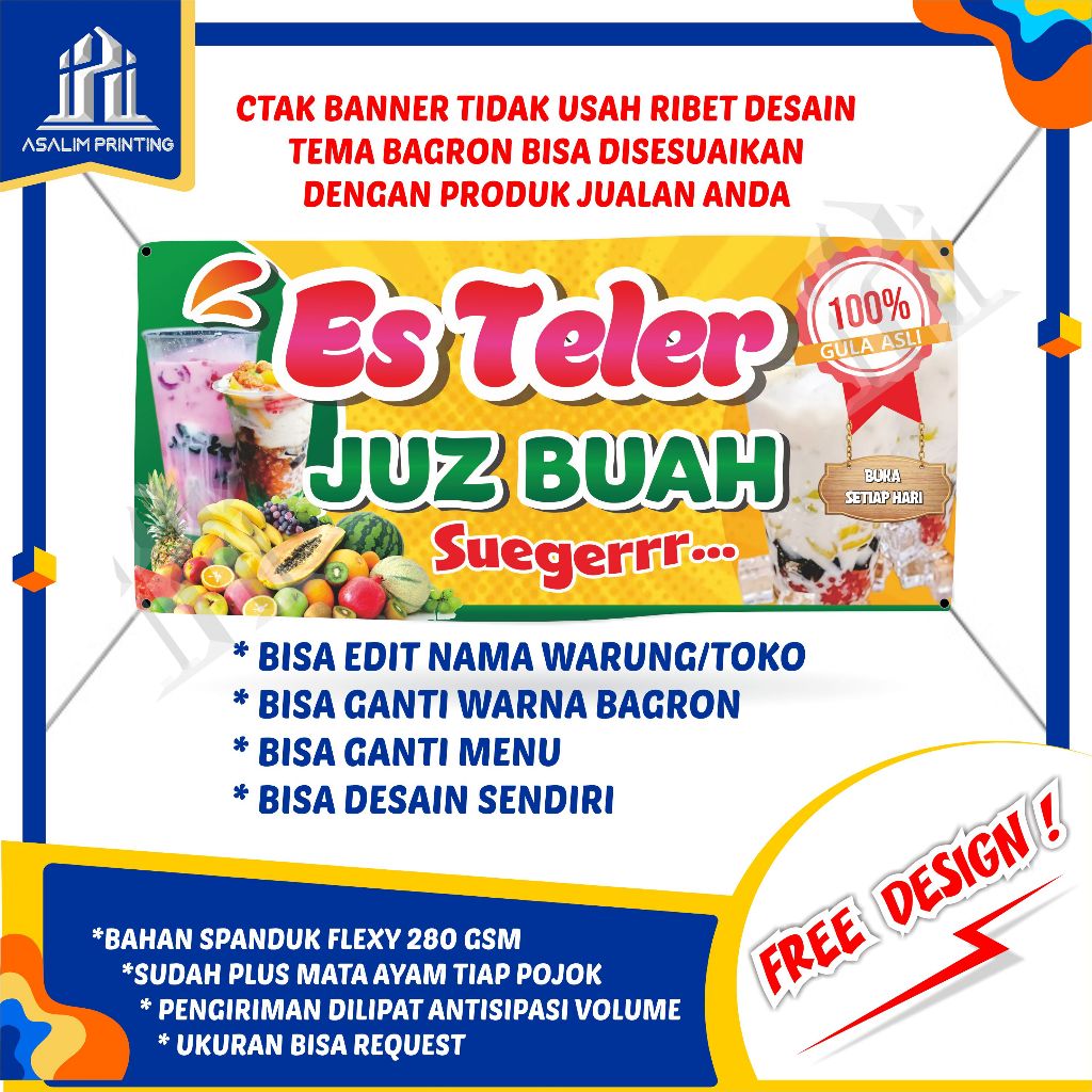 Jual Spanduk Es Teler Banner Jualan Backdrof Custom Baliho X Benner