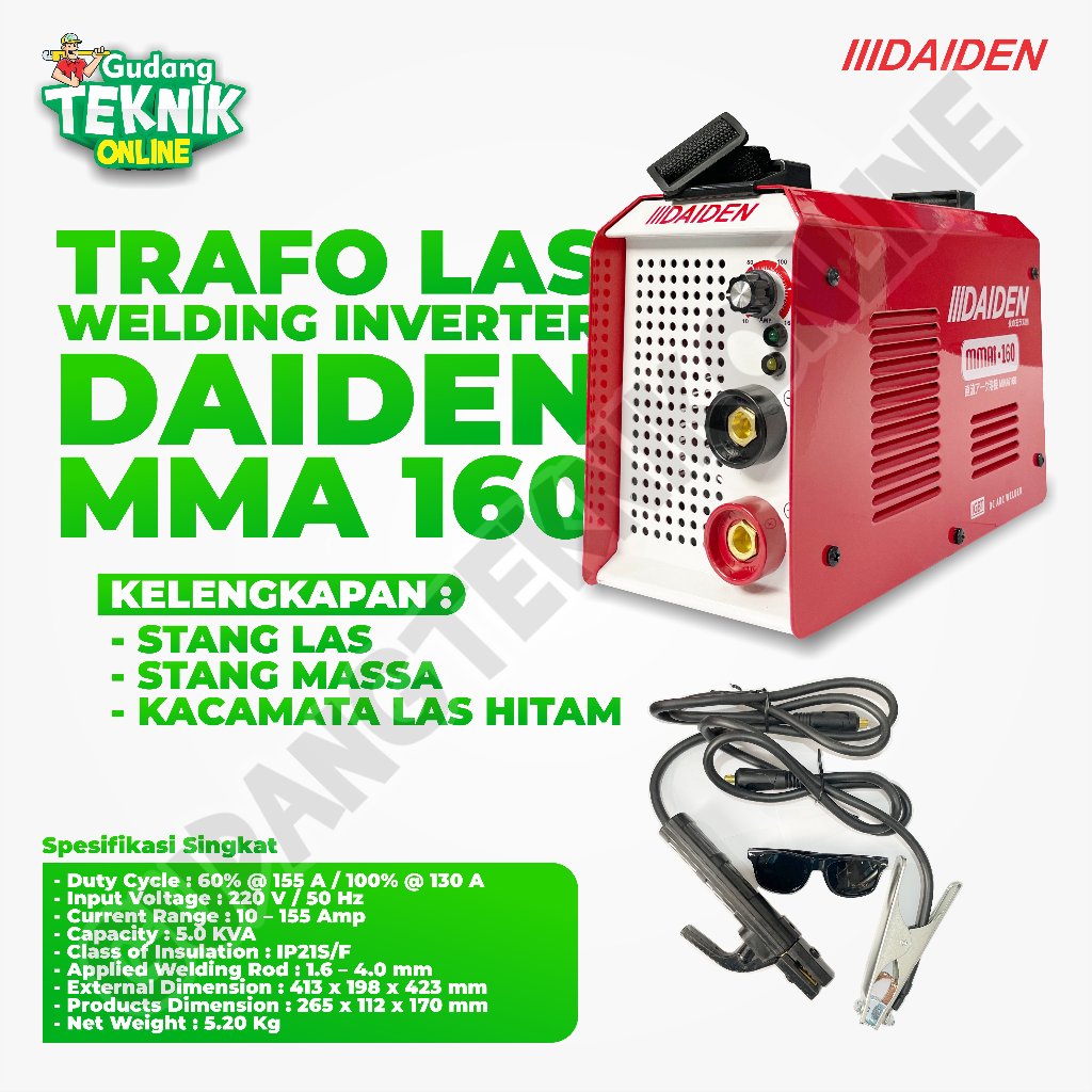 Jual Daiden MMAi 160 Mesin Las Listrik Daiden 160A Trafo Las Welding Inverter Daiden MMA 160