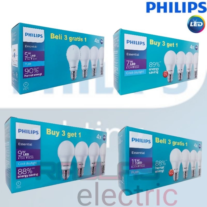 Jual Led Pack Philips Essential 5w 7w 9w 11w Lampu Led Paket 3 Gratis