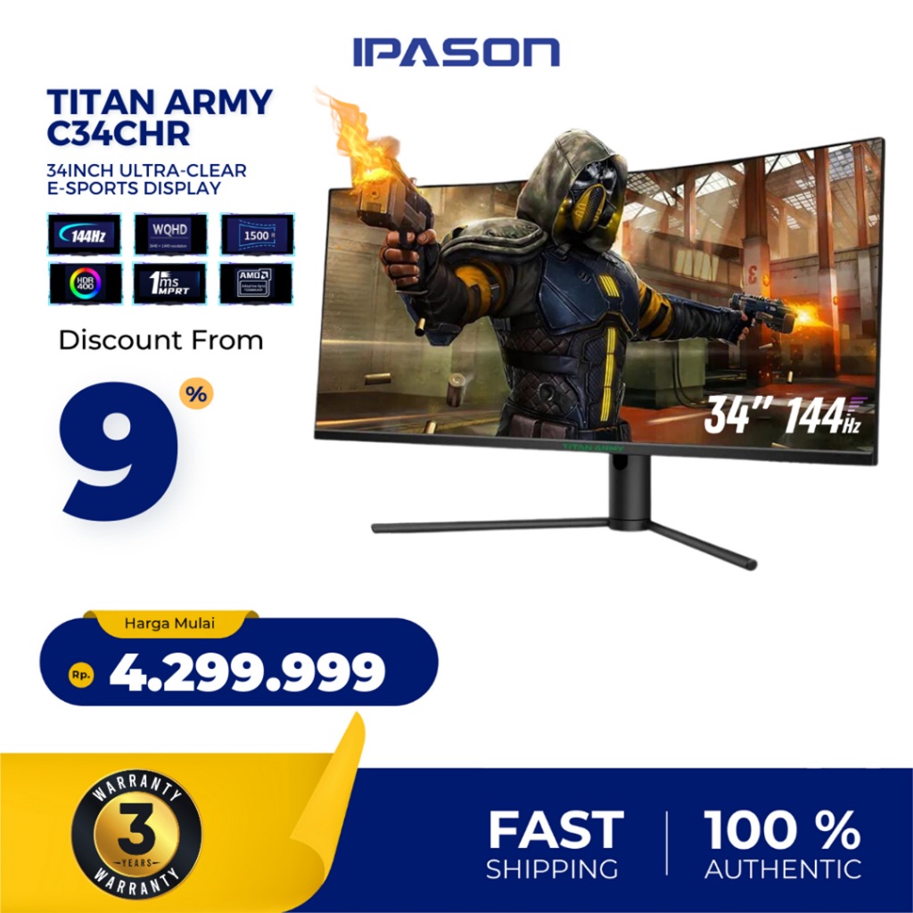 Jual TITAN 34 INCH WQHD 144Hz R1500 32:9 GAMING MONITOR C34CHR | Shopee ...