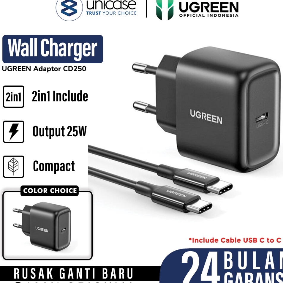 Jual Lep Wall Charger Adaptor USB TypeC UGREEN 25W Mini PD QC Fast ...