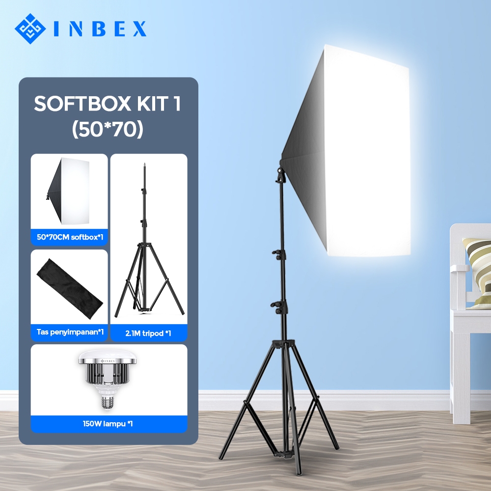 Jual INBEX Softbox Photography Lighting Kit 155W 5500K untuk Live Streaming Studio Lighting