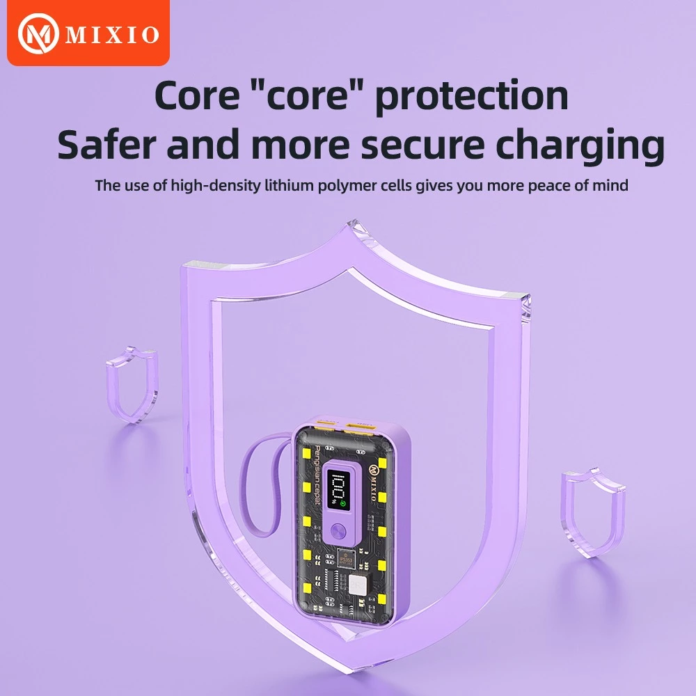 MIXIO MP-02 10000mAh 22.5W Powerbank Transparant With Kabel Fast Charging PD LED (QC4 + PD + VOOC)