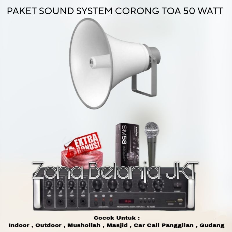 Jual PAKET SOUND SYSTEM TOA MASJID MUSHOLA 1 CORONG TOA 50 WATT AMPLIFIER USB BLUETOOTH MURAH