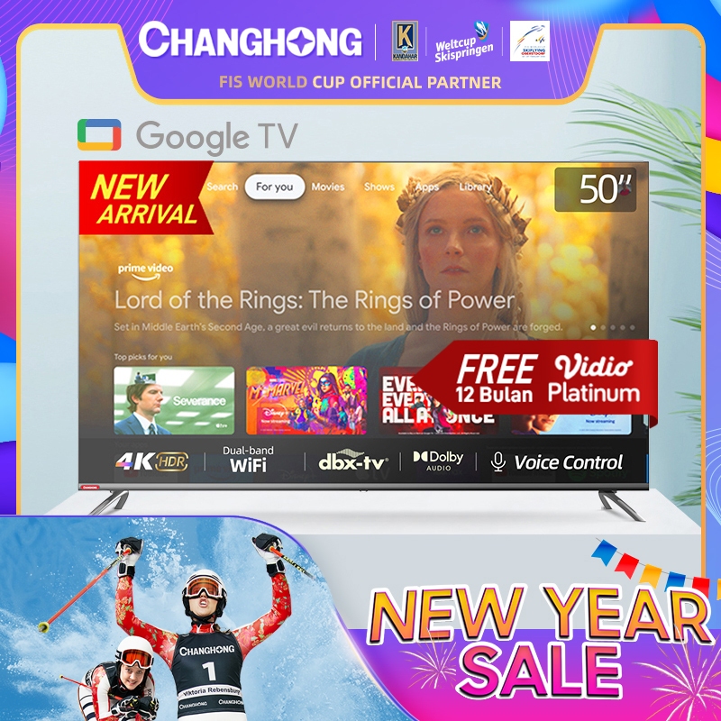 Jual Google TV Changhong 50 inch Smart TV 4K UHDHDR10+DBX Dolby Audio