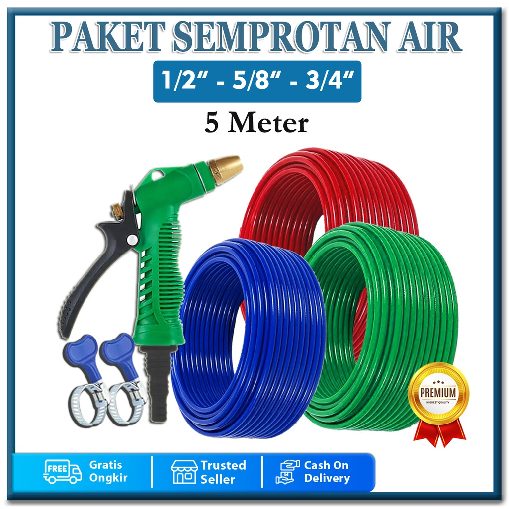 Jual Paket Semprotan Selang Air Meter Elastis Dop Selang Siram Taman Jet Spray Cuci Motor