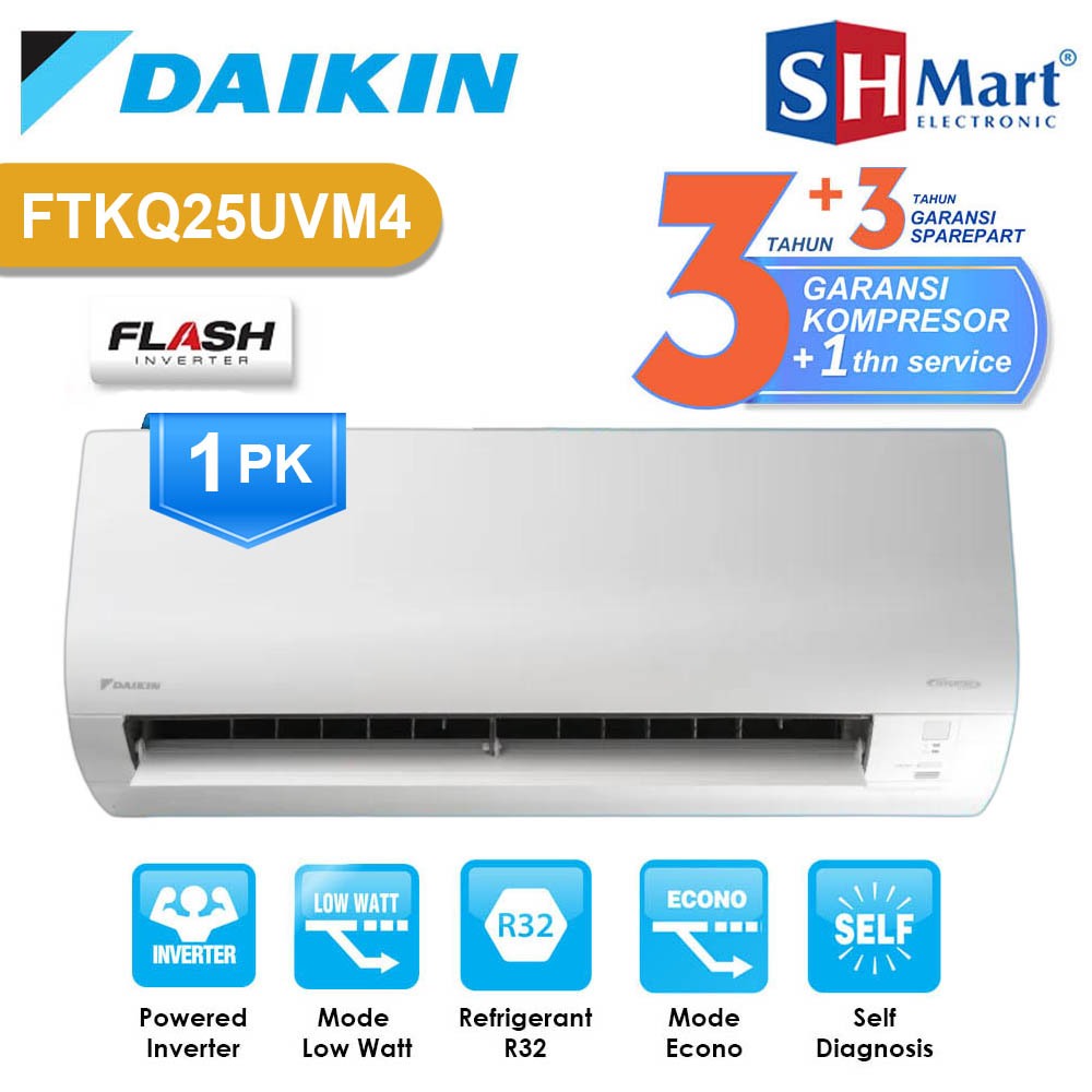 Jual AC 1 PK DAIKIN FTKQ25UVM4 FLASH INVERTER R32 MURAH HEMAT LISTRIK ...