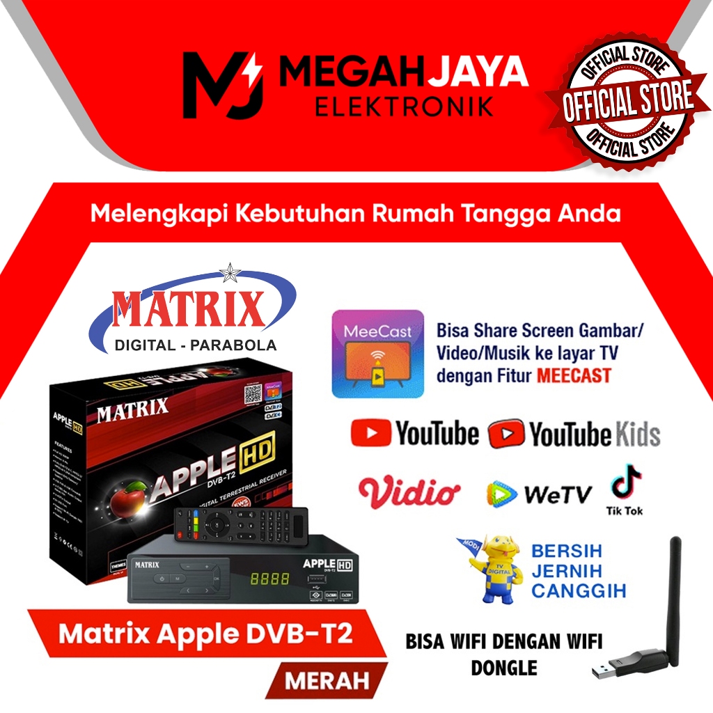 [COD READY] SET TOP BOX TV MATRIX APPLE MERAH STB DVB T2 PENERIMA SIARAN  TV DIGITAL PAKET WIFI DONGLE (GARANSI RESMI MATRIX)