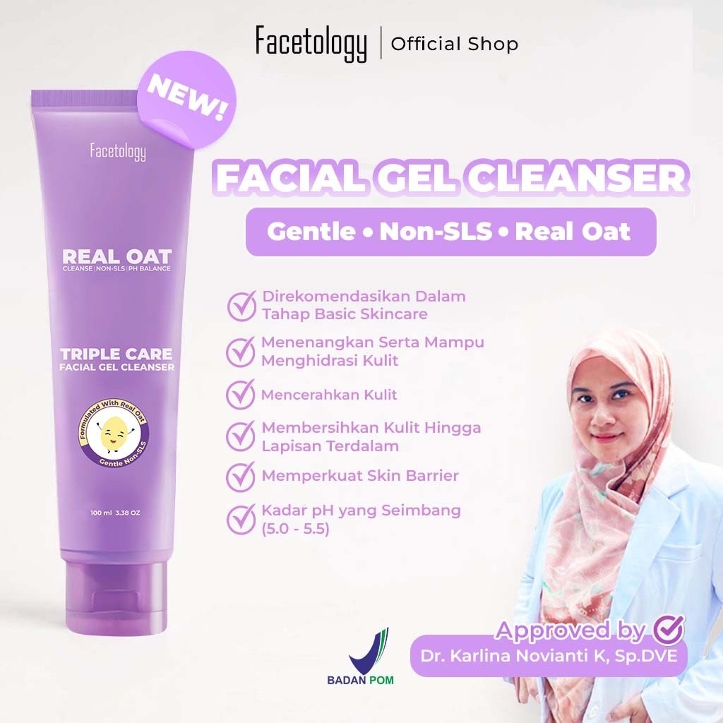 Jual FACETOLOGY Real Oat Triple Care Facial Gel Cleanser 100ml