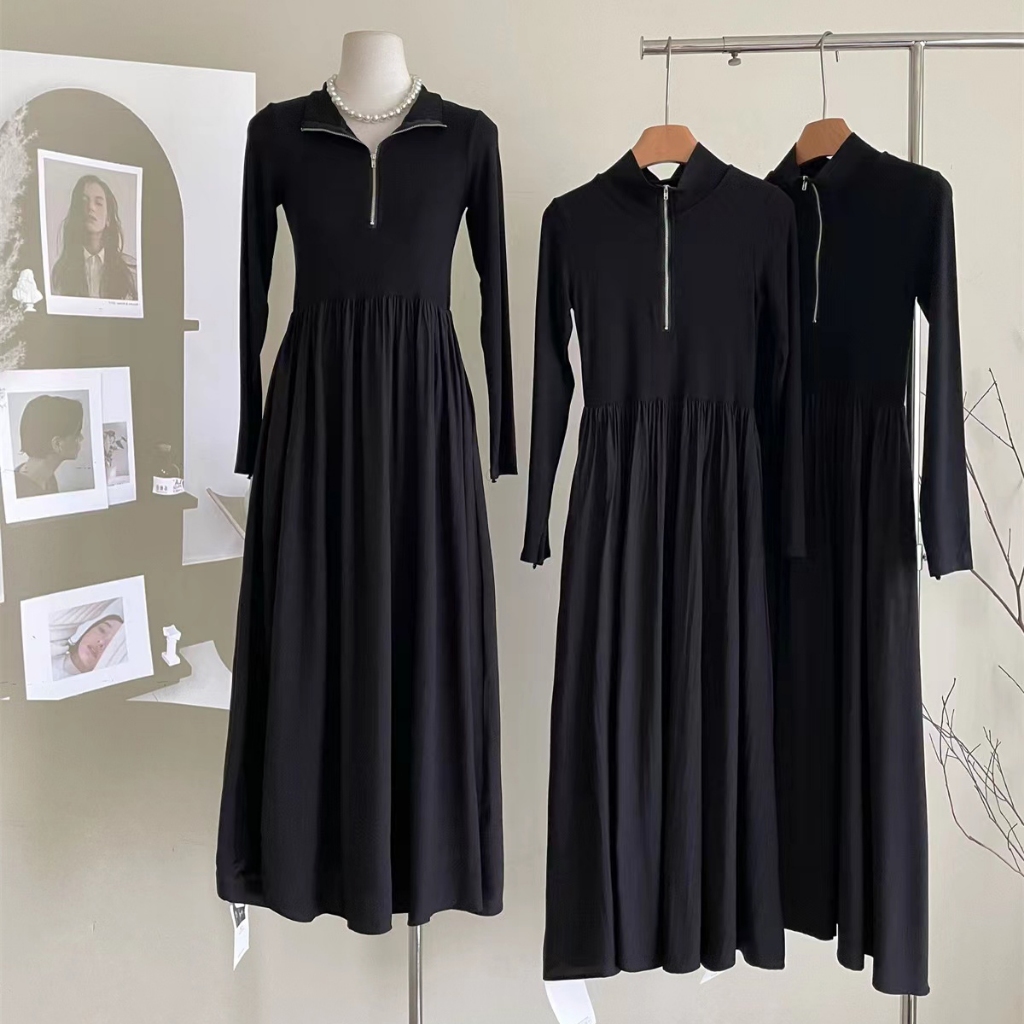Jual Dress Hitam Wanita Sexy Ruffle Kasual Baru Lengan Panjang Gaun ...
