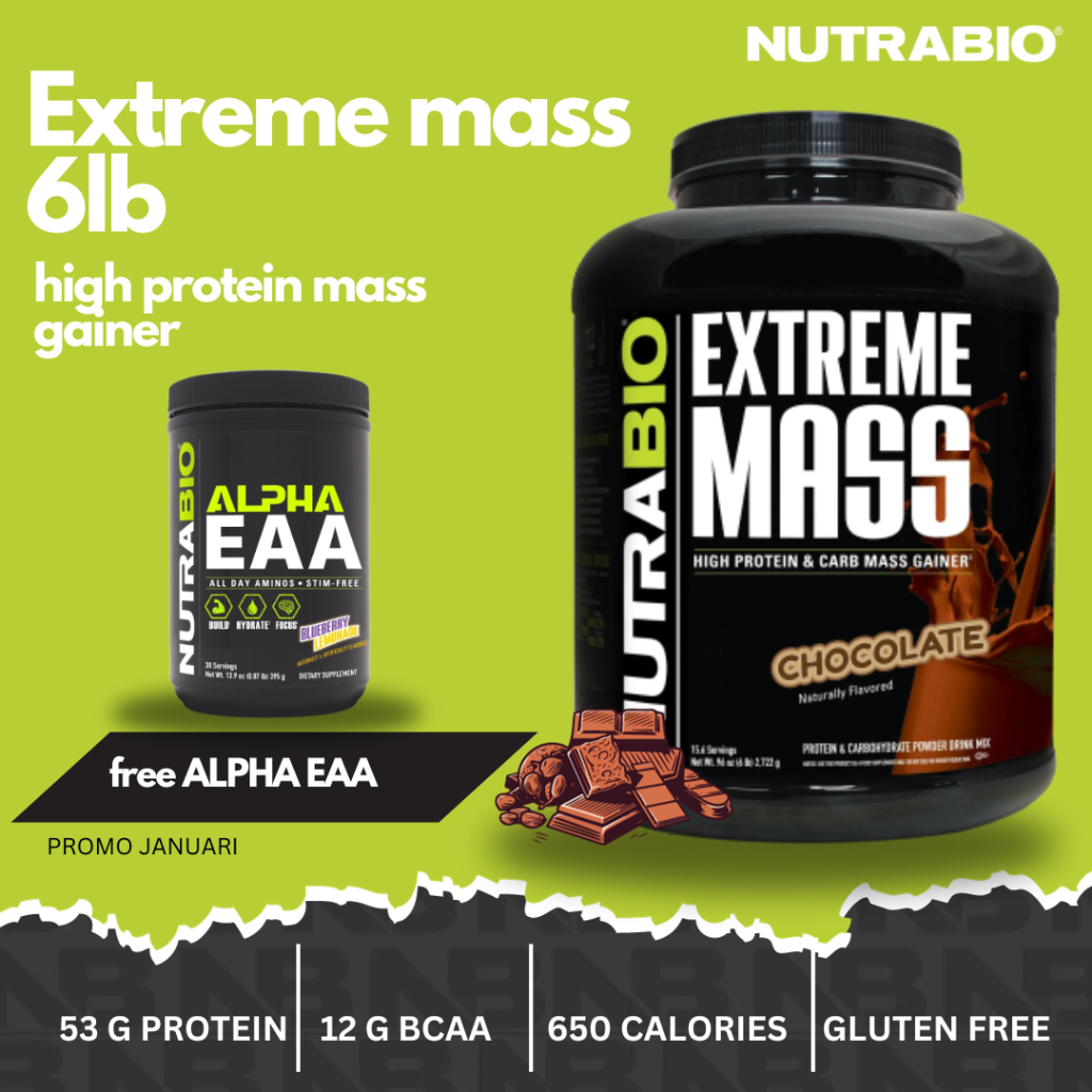 Jual Mass Gainer Extreme Mass Nutrabio Susu Penambah Berat Badan Dan Masa Otot Tinggi Protein