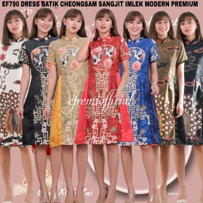 Jual Esa790 Dress Batik Imlekdress Qipaodress Cheongsamqibao Batik Modernstelan Rok Dan 