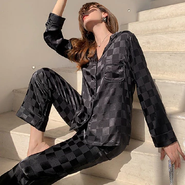 Stelan Piyama Baju Tidur Wanita Lengan Panjang Celana Panjang Satin Import PSLUX