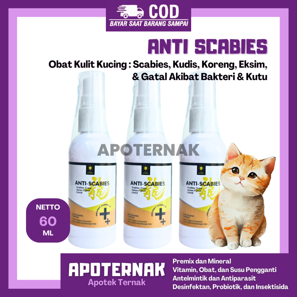 Jual ANTI SCABIES 60 ML - Obat Jamur Kucing Obat Kulit Scabies Demodex ...