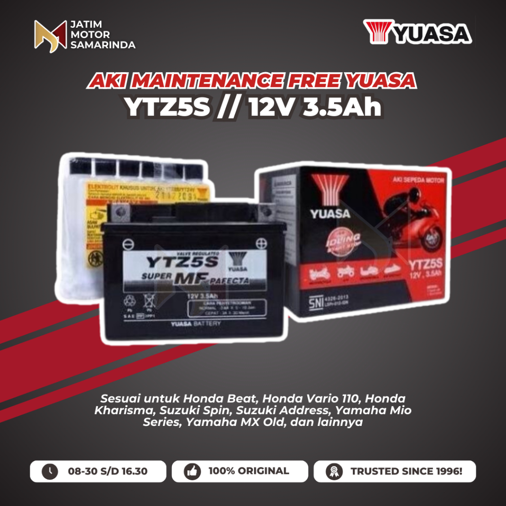 Jual Yuasa Aki Maintenance Free YTZ5S 12V 3.5Ah Aki Kering Untuk