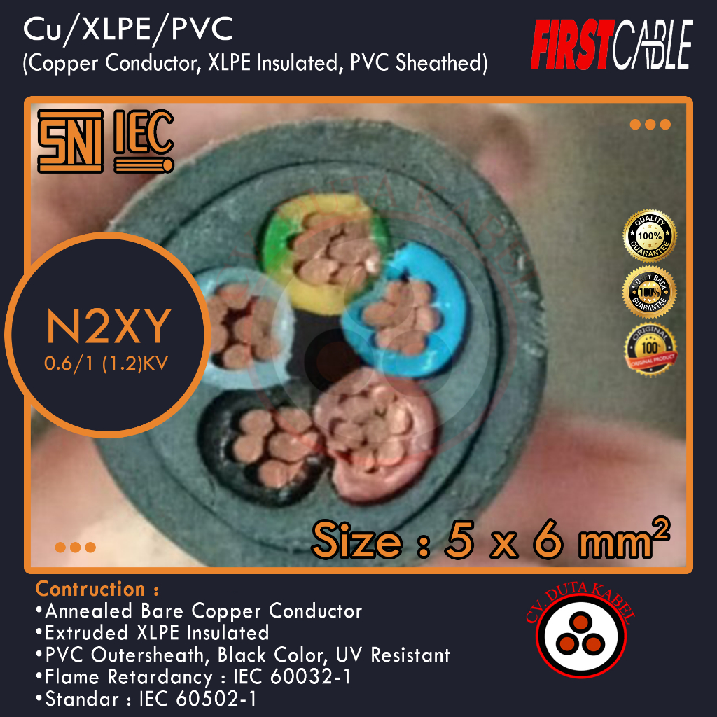 Jual Kabel N2XY 5x6 mm2 (Cu/XLPE/PVC) FIRST CABLE /5x6 mm/5 x 6 mm2 ...