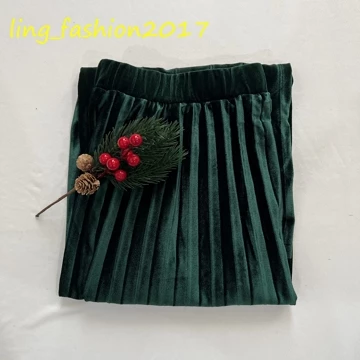 Rok Plisket Bludru Mewah Spring Autumn Woven Hight Waist Plester Long Skirt Rok Plisket Velvet