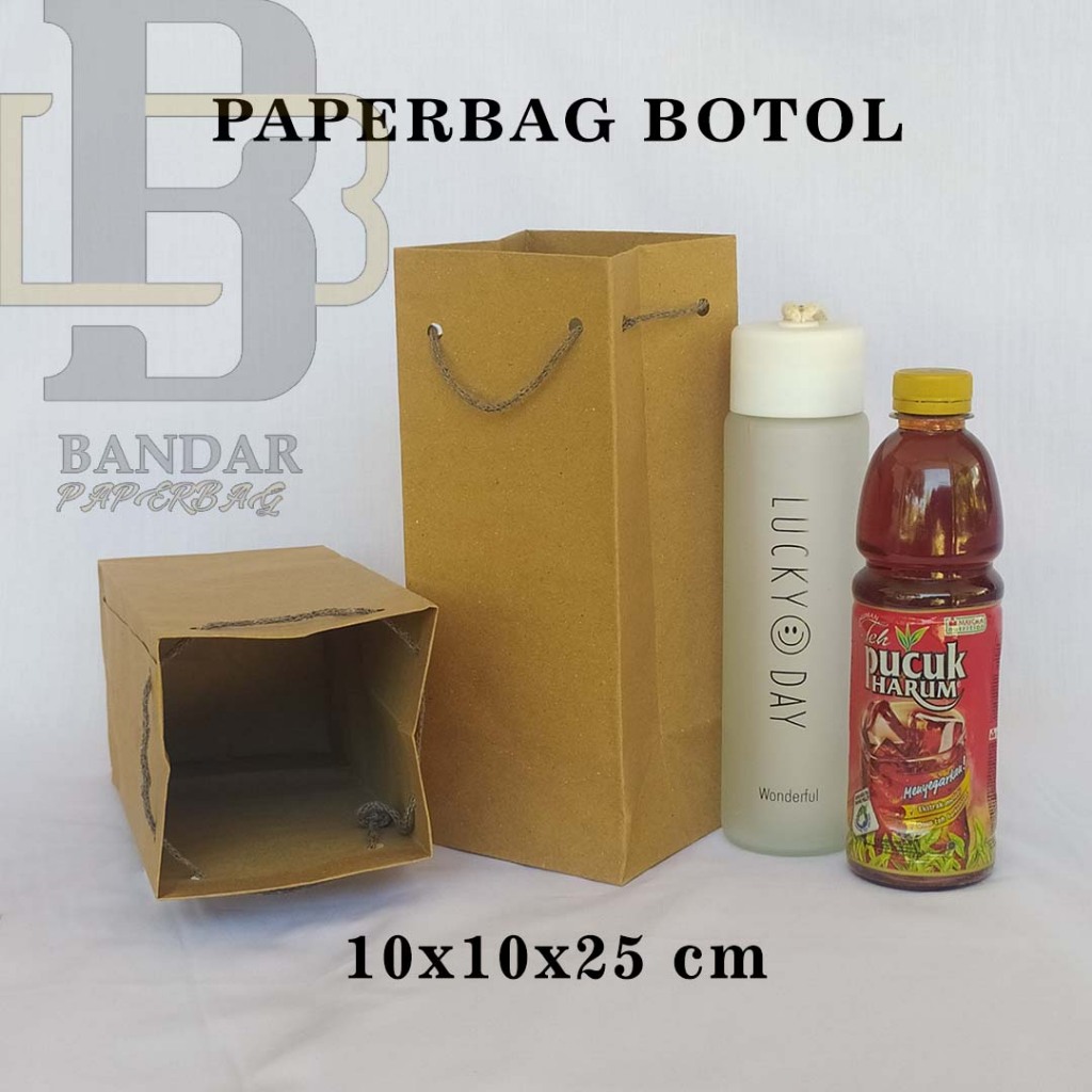 Jual PAPERBAG BOTOL COKELAT POLOS UKURAN P10 X L10 X T25 CM PER PCS | Shopee Indonesia